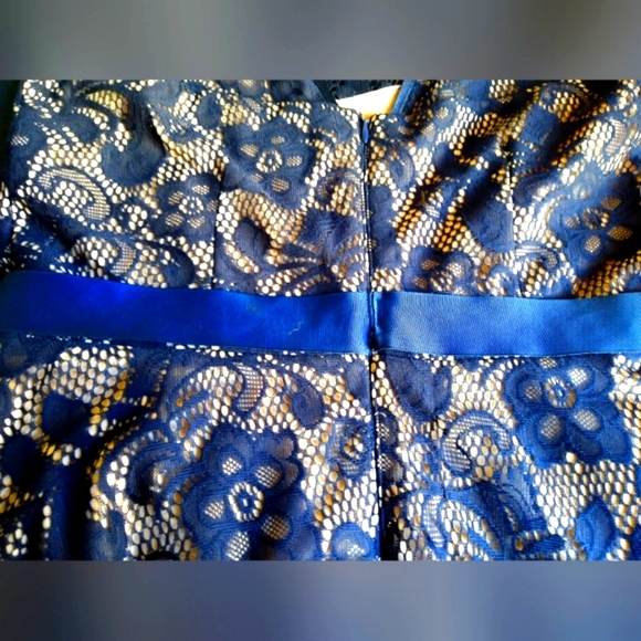 JADE WOMEN'S/MISSES SIZE LARGE DRESS DARK MIDNIGHT BLUE LACE TAN LINING NWOT - Picture 8 of 13